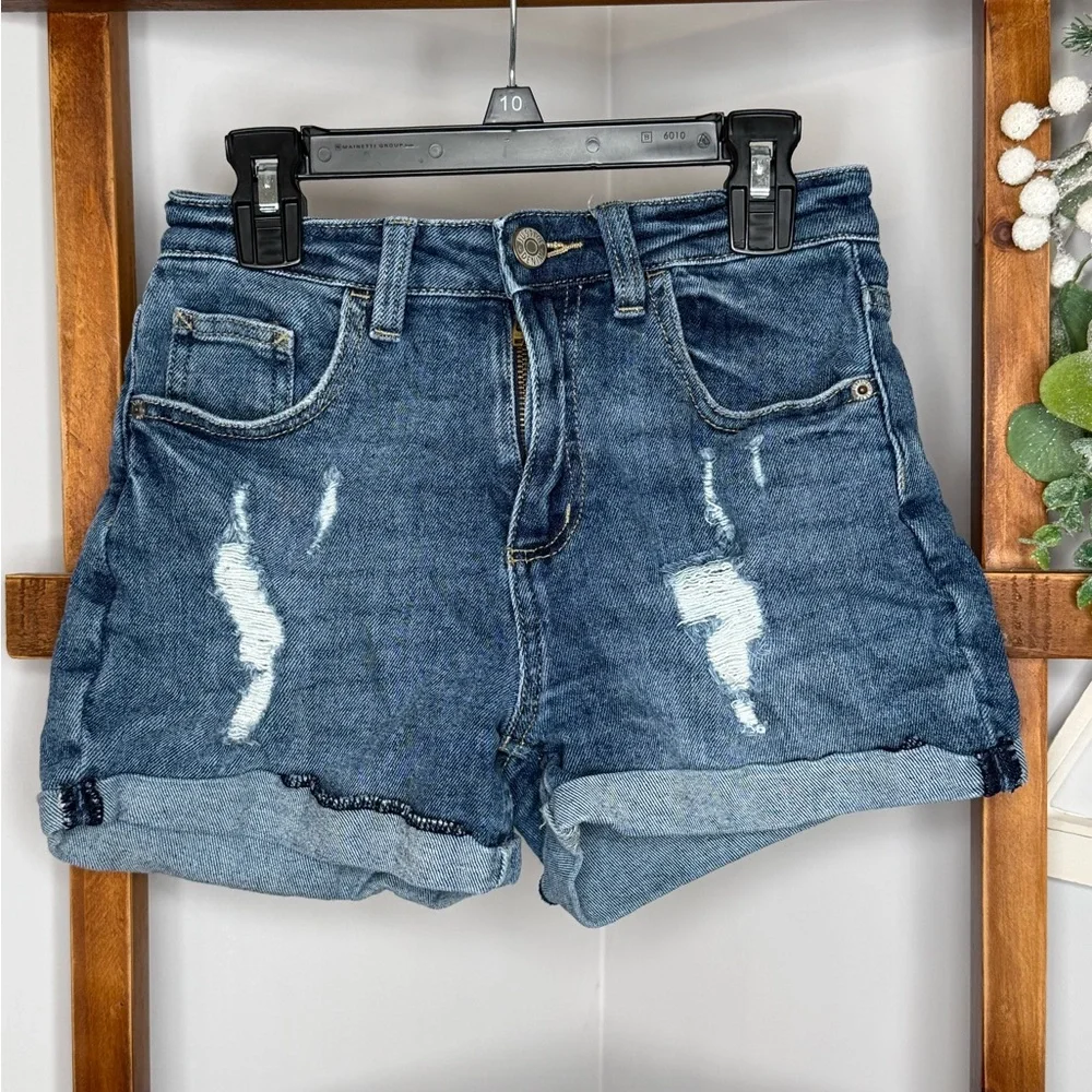 Justice Girls Distressed Mini Mom Denim Shorts